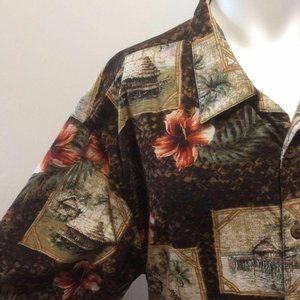 Hawaiian Shirt 2XL Boca Classics Brown Red Flowers